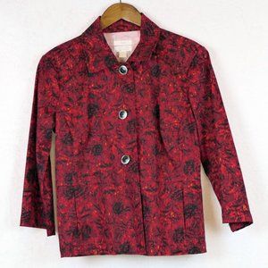 Christopher & Banks Women's SZ M Red and Black Floral Stretch 3/4 Sleeve Jacket